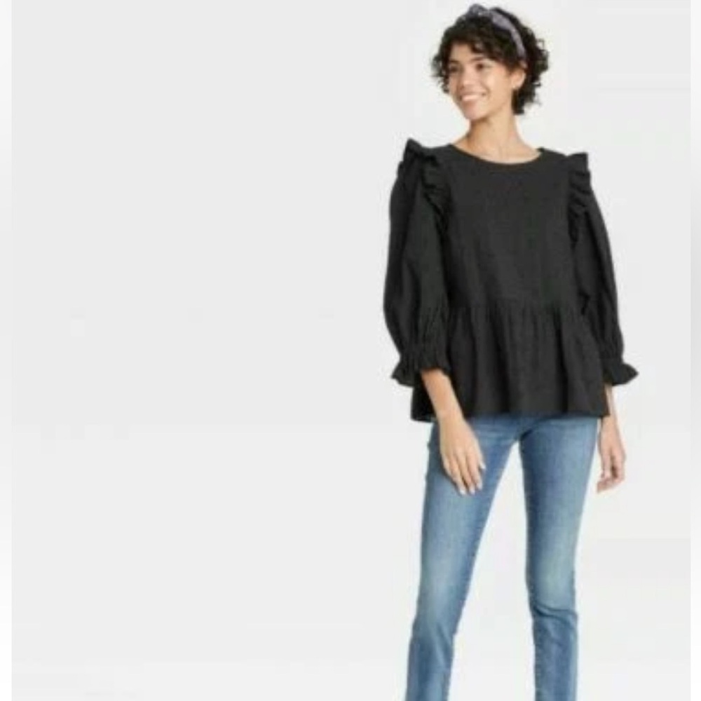 Universal Thread Black Ruffle Peplum Blouse - Picture 10 of 10